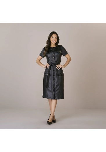 Vestido Tatiane Tecido Couro Eco Tatá Martello Outono/Inverno 2025