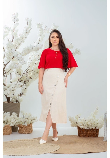Blusa Em Viscolinho Com Amarração Vermelha Mulher Morena Outono/Inverno 2025