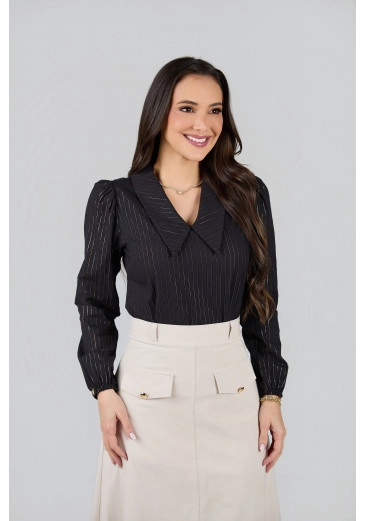 Blusa Gisele Em Algodão Preto Tata Martello Primavera/Verão 2027