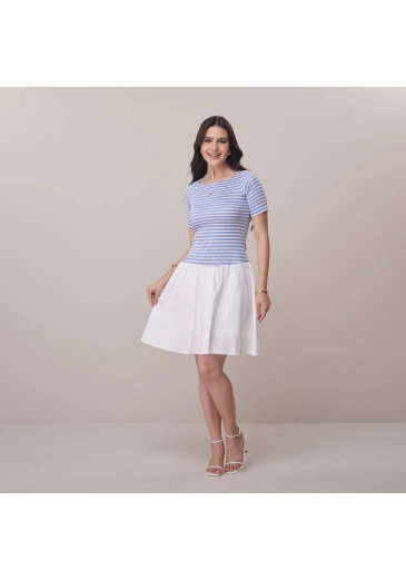 Vestido Stefany Em Malha Trista E Tricoline Azul Tata Martello Primavera/Verão 2026