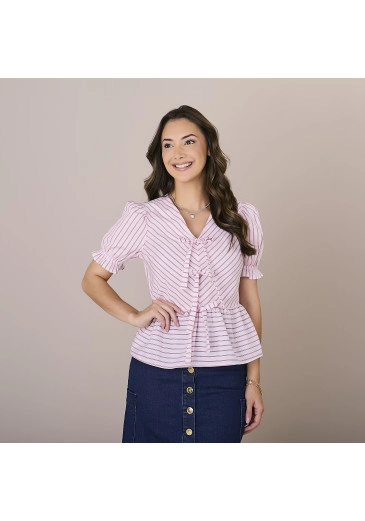 Blusa Luara Listrada Vermelha Tatá Martello Alto Verão 2025