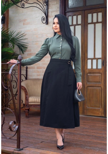 Saia Valesca Em Alfaiataria Marrant Preto Maria Amore Outono/Inverno 2026