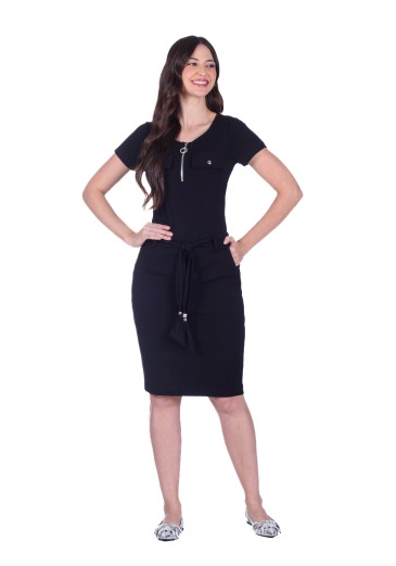Vestido Thalita Em Malha Canelada Preto Hapuk Outono/Inverno 2025