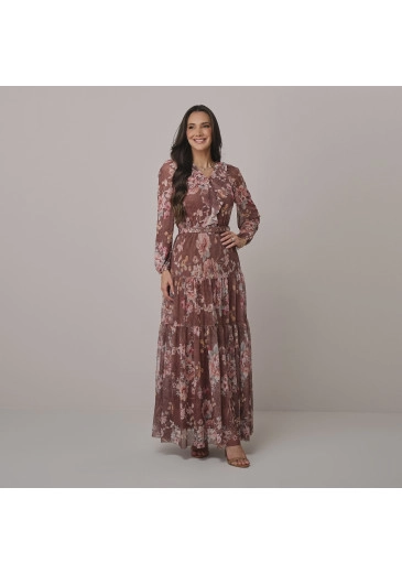 Vestido Debora Em Tule Marrom Tata Martello Outono/Inverno 2026