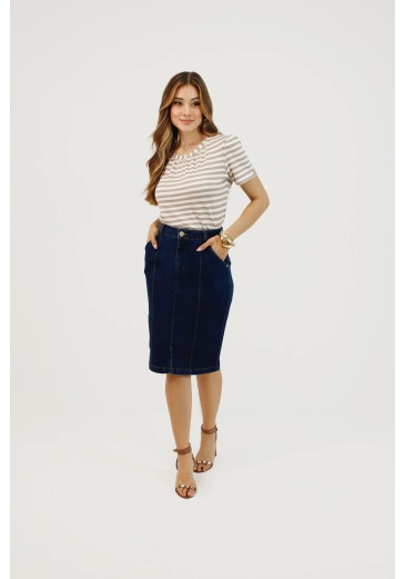 Saia Violet Em Malha Denim Com Fenda Nítido Primavera/Verão 2026