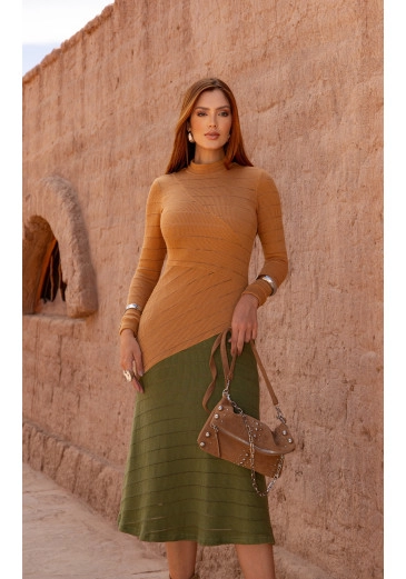 Vestido Midi Bicolor Luciana Pais Outono/Inverno 2025