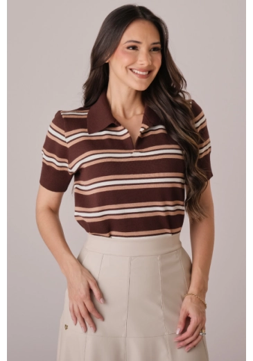 Blusa Margarida Em Trico Modal Marrom Tata Martello Outono/Inverno 2026