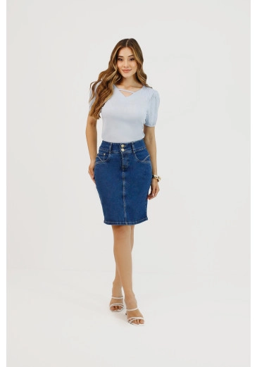 Saia Gloria Em Jeans Parco Blue Nítido  Primavera/Verão 2026
