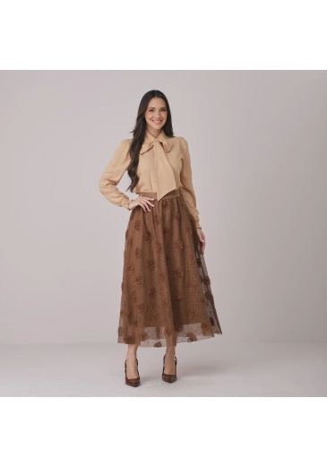 Saia Morgana Em Renda Com Flor Marrom Tata Martello Outono/Inverno 2026