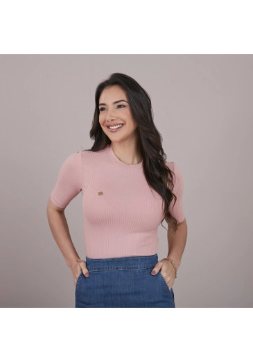 Blusa Lia em Malha Canelada Premium Rosa Tatá Martello Primavera/Verão 2025 