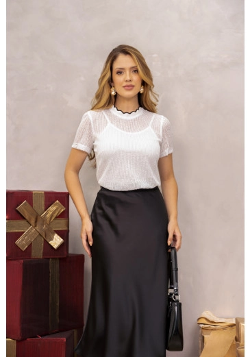 Blusa Em Tule De Malha Com Detalhe Na Gola Luciana Pais Alto Verão 2025