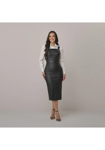 Vestido Ana Em Bengaline Resinado Preto Tata Martello Outono/Inverno 2026