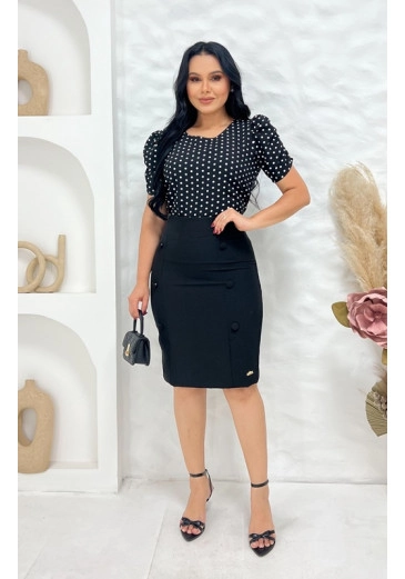 Blusa Monaliza Em Tecido Crepe Preto Maria Amore Alto Verão 2025