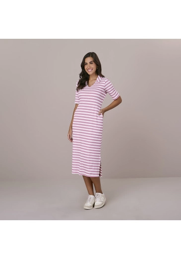 Vestido Nanda Em Malha Listrado Rosa Tatá Martello Outono/Inverno 2025