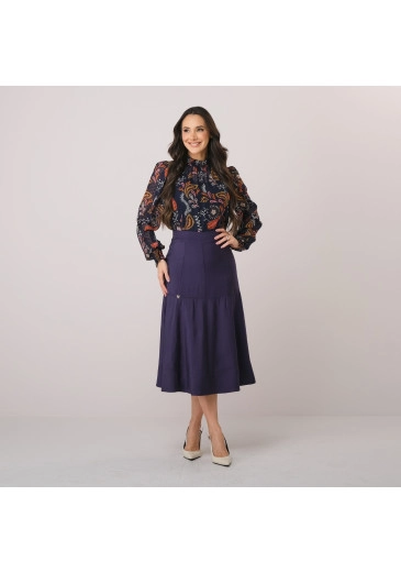 Saia Renata Em Alfaiataria Zurique Azul Tata Martello Outono/Inverno 2026