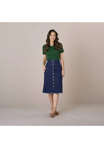 Saia Marlene Jeans Com Elastano Tatá Martello Alto Verão 2025