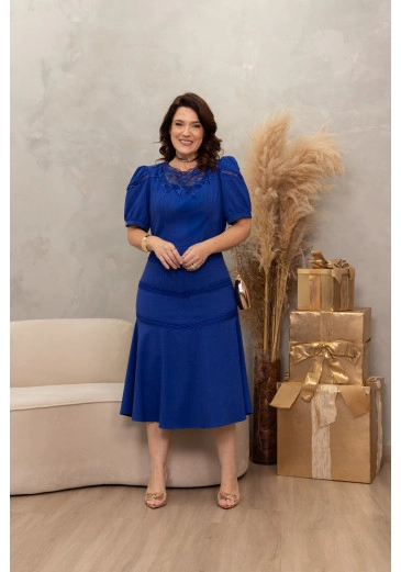 Vestido Longo Em Alfaiataria Azul Kauly Alto Verão 2025