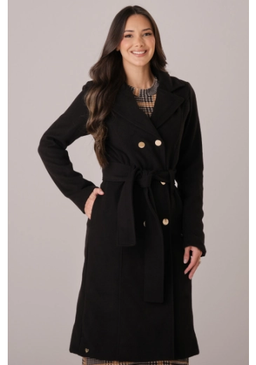 Sobretudo Laura Em Lã Batida Preto Tata Martello Outono/Inverno 2025