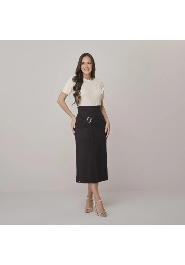 Saia Viviane Em Alfaiataria Ponto De Roma Preto Tata Martello Outono/Inverno 2026