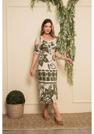 Vestido Max Em Viscose Estampado Com Manga Bufante Luciana Pais Primavera/Verão 2025