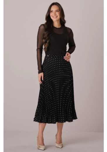 Saia Vitoria Em Crepinho Plissado Preto Tata Martello Outono/Inverno 2026