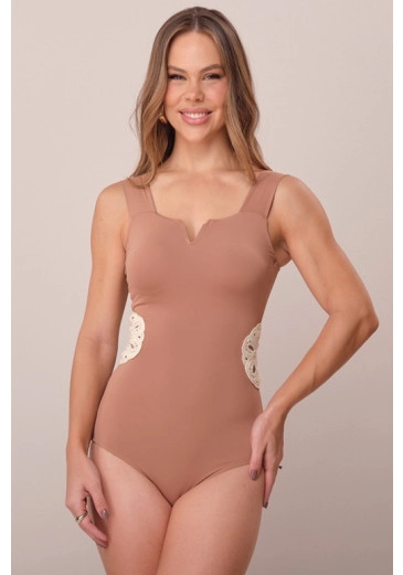 Maio Paloma Em Poliamida Marrom Tatá Martello Primavera/Verão 2026