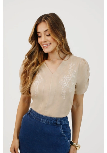 Blusa Marli Em Viscolinho Bege Nítido Primavera/Verão 2026