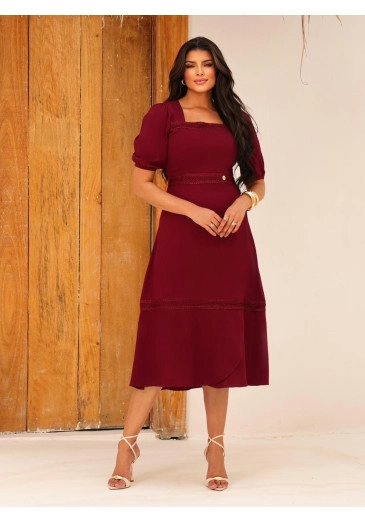 Vestido Laura Em Viscose Bordô Maria Amore Outono/Inverno 2026