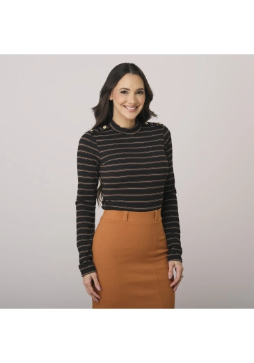 Blusa Leila Em Canelado Listrado Marrom Tata Martello Outono/Inverno 2026