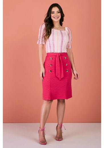 Saia Janaina Em Malha Jolly Pink Tatá Martello Primavera/Verão 2024