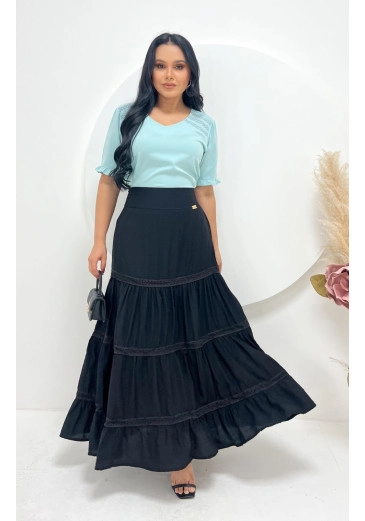 Blusa Thaís em Crepe Acetinado Azul Maria Amore Alto Verão 2025