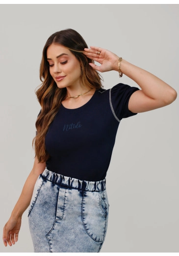 T-shirt Jaqueline Em Malha Azul Nítido Alto Verão 2025