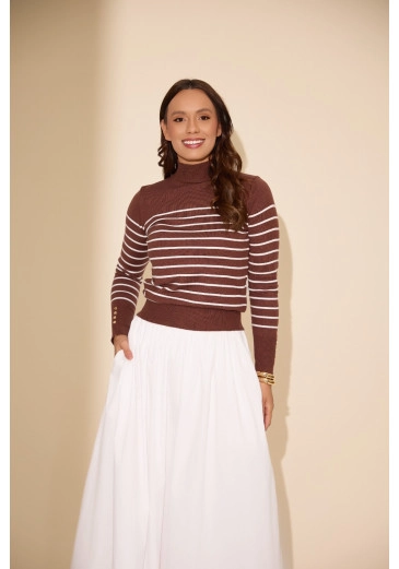 Blusa Paula Em Trico Marrom Jany Pim Outono/Inverno 2026