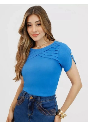 Blusa Mel Em Crepe Azul Nitido  Primavera/Verão 2026