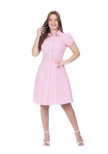 Vestido Raine Em Tecido Plano Listrado Rosa Hapuk Primavera/Verão 2026