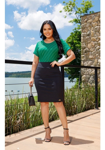 Blusa Leticia Em Malha Canelada Premium Com Detalhes Em Listras Verde Maria Amore Alto Verão 2025 