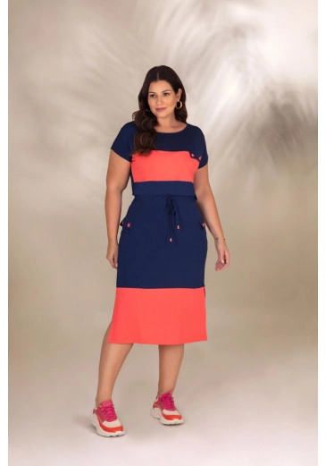 Conjunto Midi Plus Size De Malha Lisa Com Recortes Biclores Azul Hadaza Alto Verão 2024