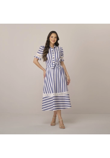 Vestido Tamires Em Algodão Santorini Azul Tatá Martello Primavera/Verão 2027