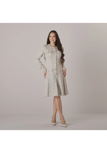 Vestido Lorena Em Tweed Cinza Tata Martello Outono/Inverno 2026