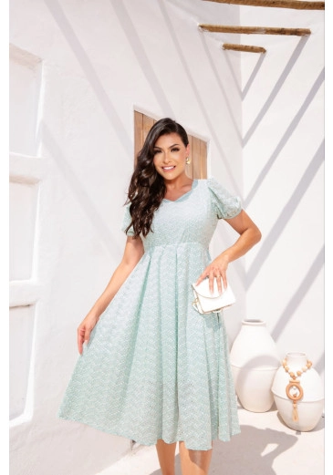 Vestido Fernanda Em Laise Algodão Manga Princesa Verde Mint Fagian Primavera/Verão 2024