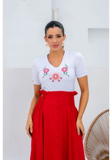 T-Shirt Em Malha Com Bordado Exclusivo Luciana Pais Outono/Inverno 2024