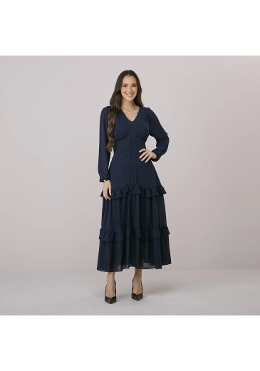 Vestido Joice Em Crepe Azul Marinho Tata Martello Outono/Inverno 2026