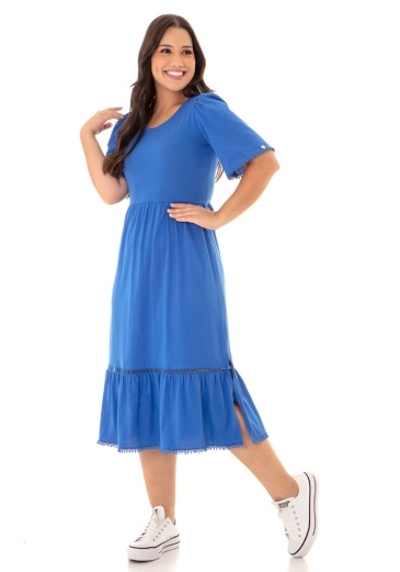 Vestido Em Malha De Algodão Daniela Azul Hapuk Alto Verão 2023 