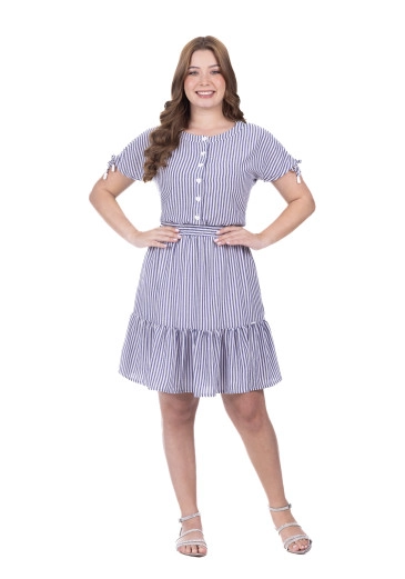 Vestido Olivia Em Tecido Plano Listrado Azul Noite Hapuk Primavera/Verão 2026