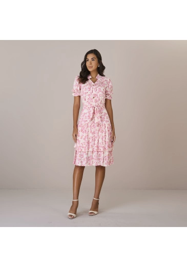 Vestido Neide Em Viscose Estampado Floral Rosa Tatá Martello Outono/Inverno 2025