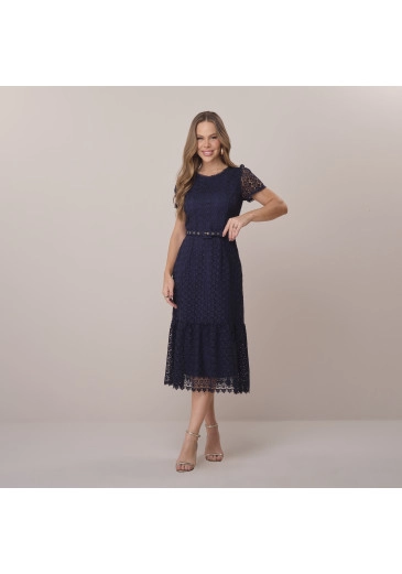 Vestido Suelen Em Guippir Azul Tatá Martello Primavera/Verão 2026