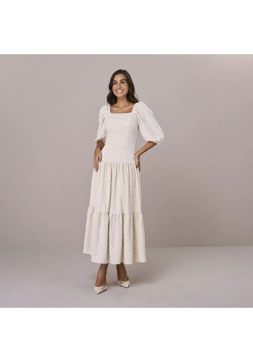 Vestido Joana Em Crepe Bege Tatá Martello Outono/Inverno 2025
