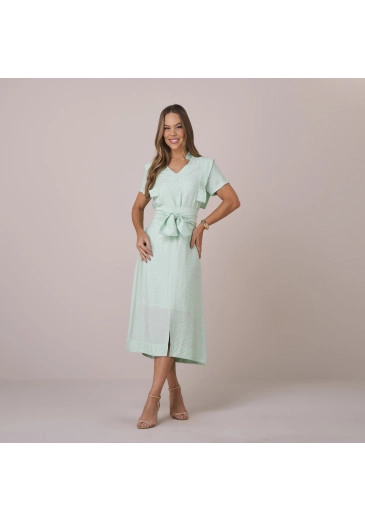 Vestido Maura Em Rayon Linho Verde Tatá Martello  Primavera/Verão 2026