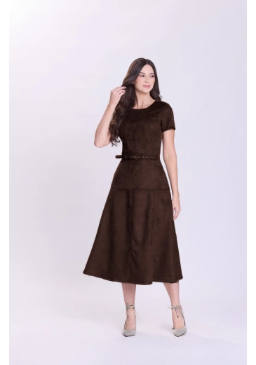 Vestido Roseli Em Malha Suede Marrom Hapuk Outono/Inverno 2026
