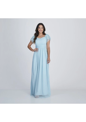 Vestido Claudia E Tule Poá Azul Tata Martello Alto Verão 2024